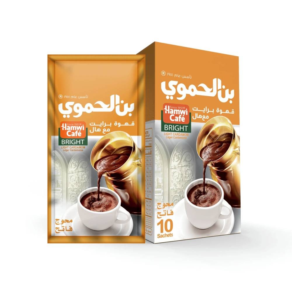 بن الحموي, قهوة تركية, بن فاتح محوج بالحبهان, علبة 10 أظرف, مزيج من حبوب الروبوستا و الأرابيكا من أفضل حقول القهوة بالعالم